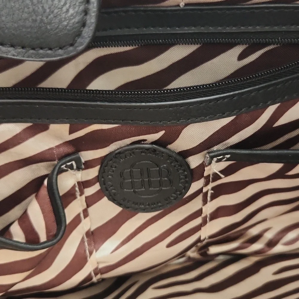 Dana Bachman Purse faux animal print zebra inside tote purse bag black